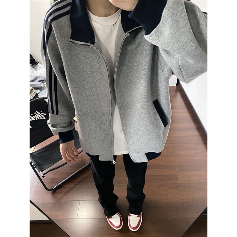 抖音得物高品质美式高街重磅结构设计拼接织带立领卫衣外套CM42，男装卫衣，电商A486