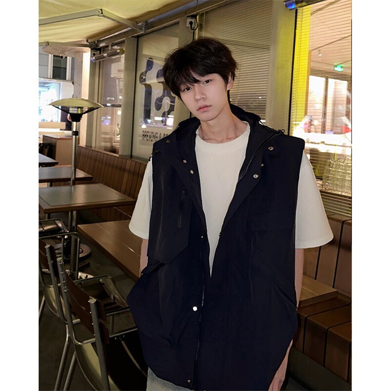 8XL-M 四季工装外套街头机能口袋连帽防水无袖马甲坎肩JK1316P78图片