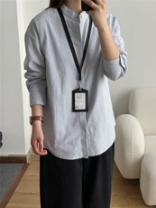 立领条纹长袖衬衫1302-GC66-P38控68成分100棉，男装衬衫，星座1302