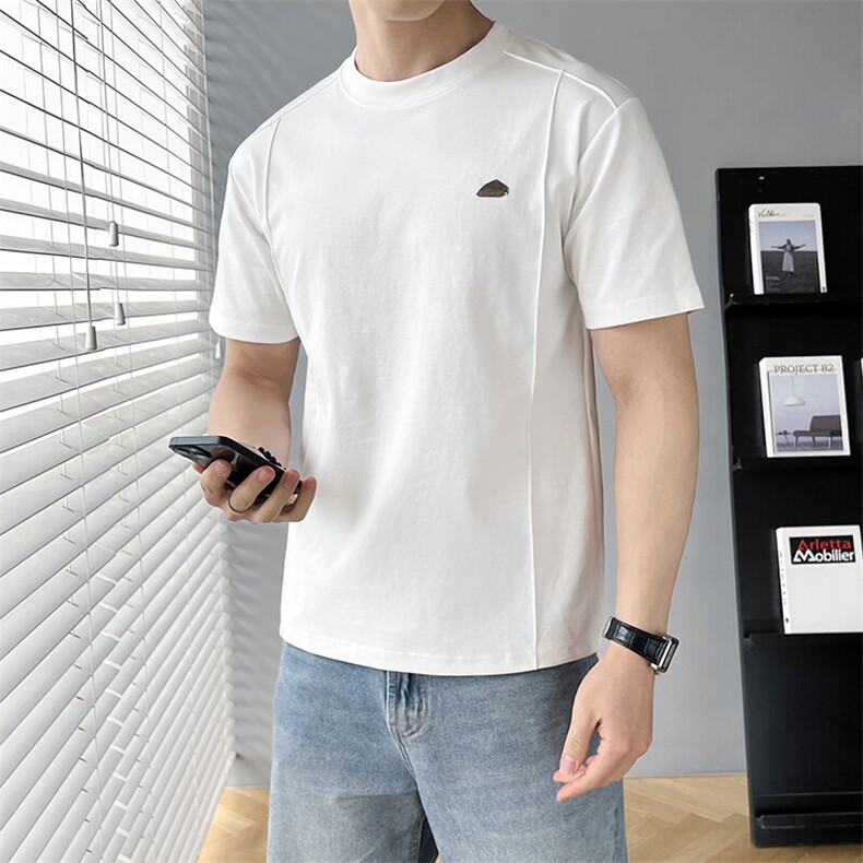 B353 T6706 P38 L-4XL 夏季新款2025潮流韩版休闲男士短袖体恤 白图片
