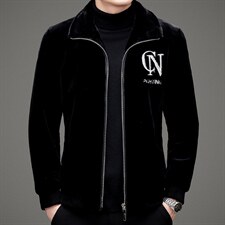 秋冬外套男士金貂绒夹克立领商务休闲刺绣外套男SNNJDR11813-P350图片