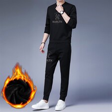 BJ90803冬季2023年新款男士长袖长裤修身休闲加绒卫衣套装P173，男装休闲套装，电商B360