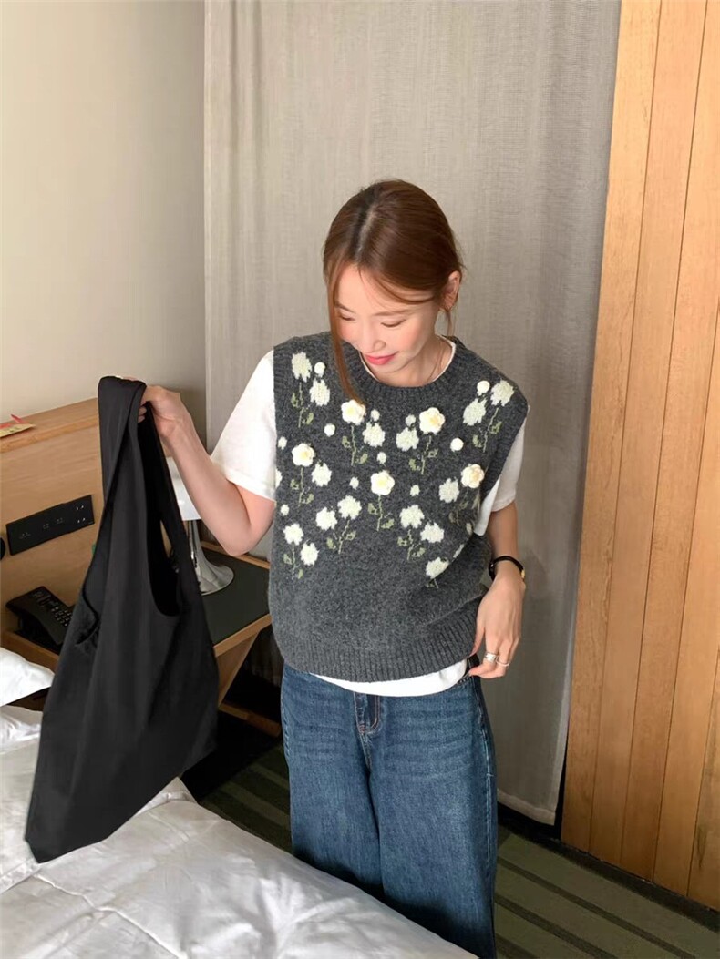 2025年秋季时尚百搭休闲百花绒花朵马甲,女装马甲,唐诺