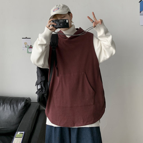 21秋冬港风针织背心宽松休闲ins潮毛线连帽马甲情侣学生H204/P50，男装背心/马甲，钱塘713