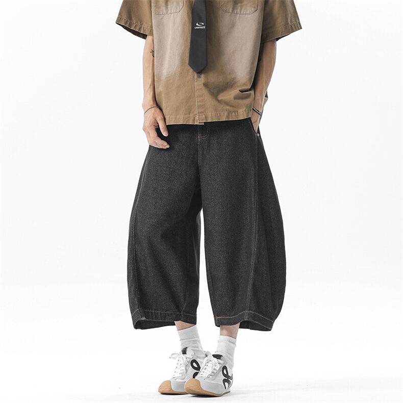 美式高街牛仔短裤男夏季潮廊形水洗宽松弯刀直筒七分裤YD702-P65,男装牛仔裤,星座509