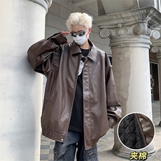 F74-P78春秋美式vintage夹棉皮外套男潮牌ins宽松宽松皮衣夹克，男装夹克，星座512-6
