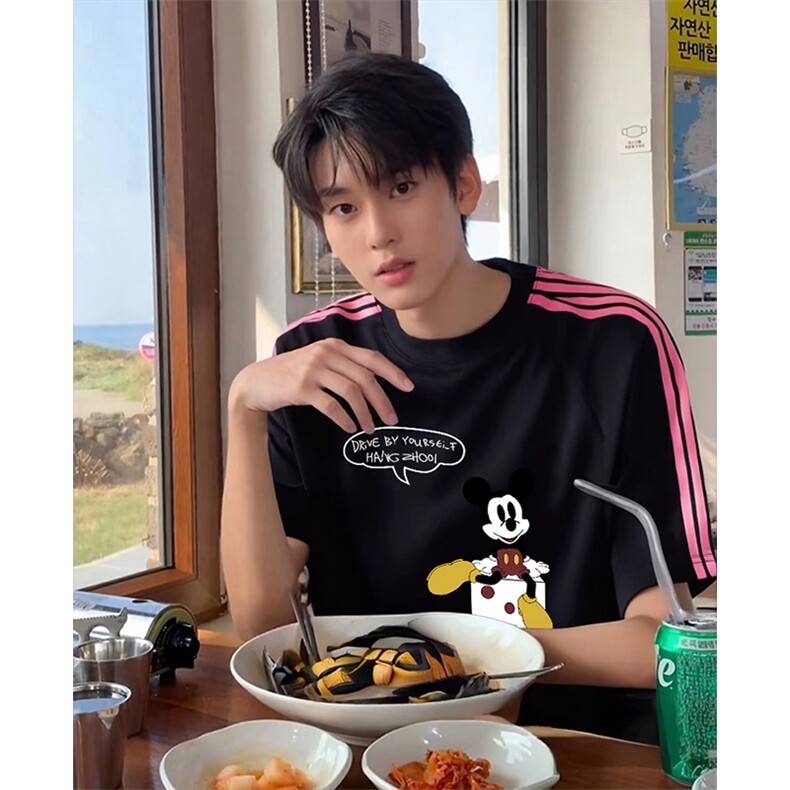 抖音得物品质二开240克宽松纯棉美式潮牌印花三条杠中性风短袖T恤，男装T恤，电商A486-1