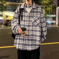 外套男生春秋新款高级感小香风格子潮牌港风翻领宽松休闲大码夹克，男装夹克，星座1013