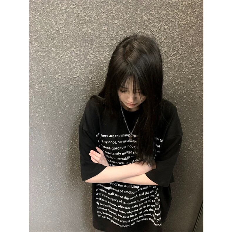 网图有货夏季美式街头泰戈尔诗歌字母短袖宽松t恤男女A544-P25,男装T恤,星座1505