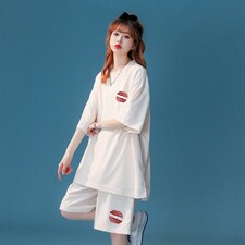 中性夏季时尚冰丝华夫格宽松运动风T恤情侣套装TZ851P50控68，女装运动套装，A247A