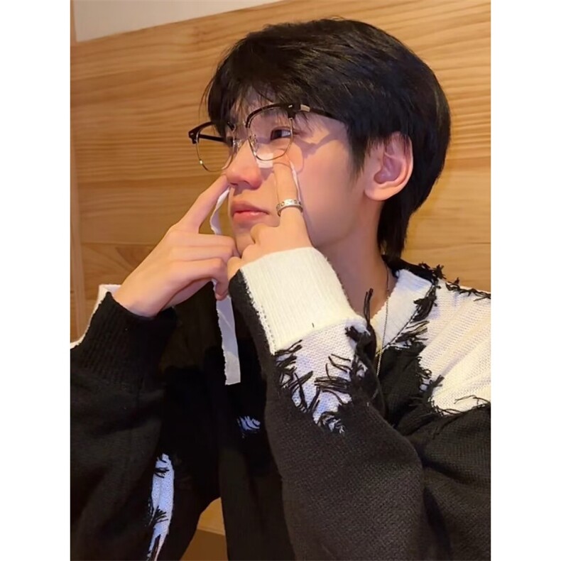 潮牌嘻哈hiphop十字星破坏感小众针织衫男秋冬季情侣套头毛衣图片