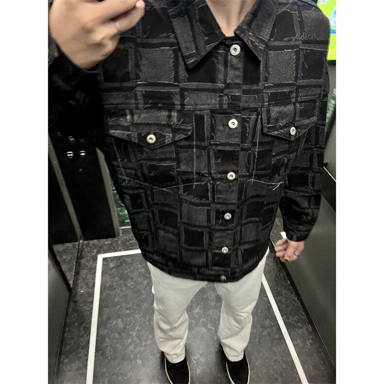 牛仔格子外套男潮牌上衣男装衣服痞帅秋装春秋季新款夹克J331,男装工装外套,星座1116A（原606A-3）