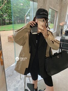 （现货）韩版拼接条纹风衣,女装风衣,VICU 唯可