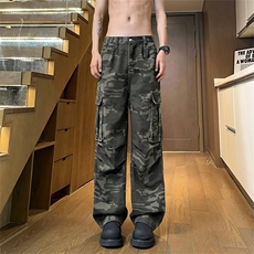 迷彩牛仔裤C7109-TP4578美式高街设计感直筒工装牛仔裤男女，男装牛仔裤，电商A102