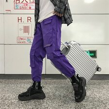 703-K168-P50港风多口袋工装休闲运动裤ins反光字直筒束脚长裤，男装休闲裤，星座703
