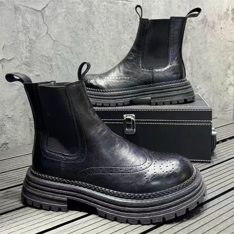 秋冬新款布洛克雕花短靴男潮切尔西靴男，男鞋靴子，星座1407-6