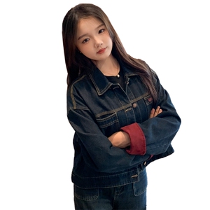 现货可推2024新款秋装港风复古简约宽松休闲气质水洗牛仔外套女图片