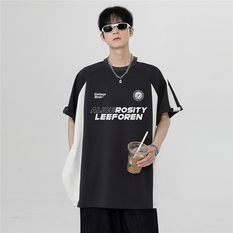 圆领潮牌舒适美式复古休闲高级百搭时尚韩系短袖T恤T46-P38,男装T恤,电商C307