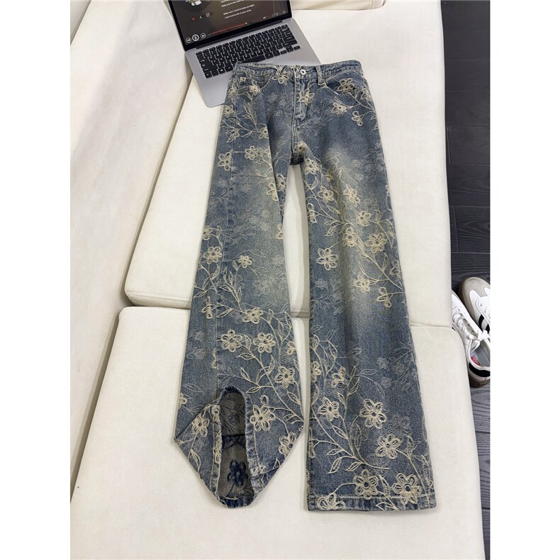 B221美式ins高街宽松提花微喇牛仔裤LK25577-特P45控78图片