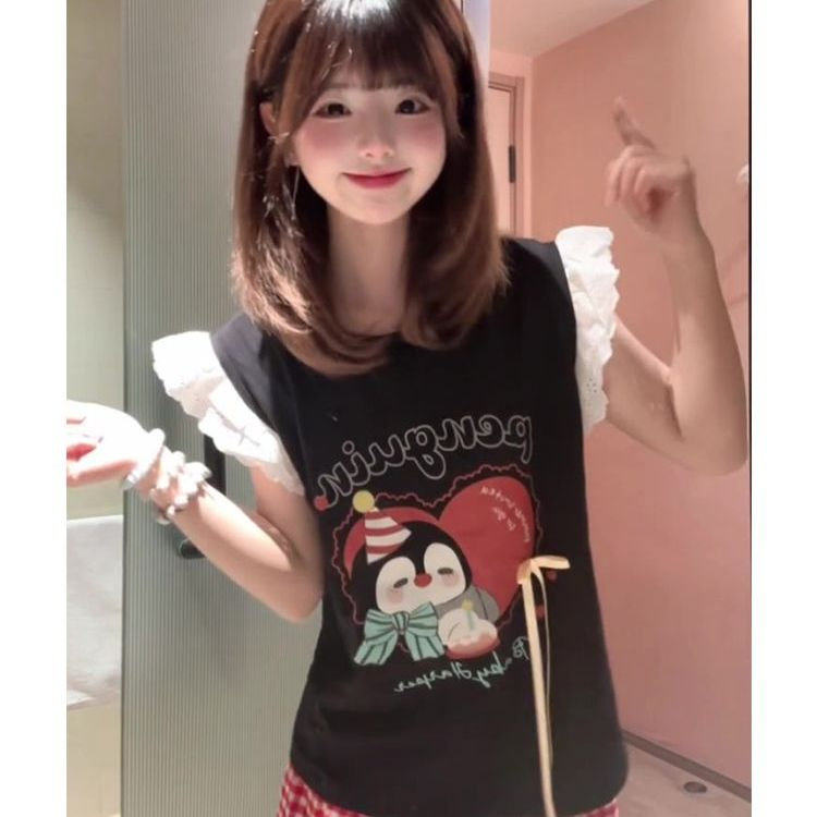 H0811-P35蕾丝拼接甜美风无袖短袖T恤女,女装T恤,星座617A-2