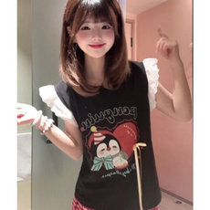 H0811-P35蕾丝拼接甜美风无袖短袖T恤女，女装T恤，星座617A-2
