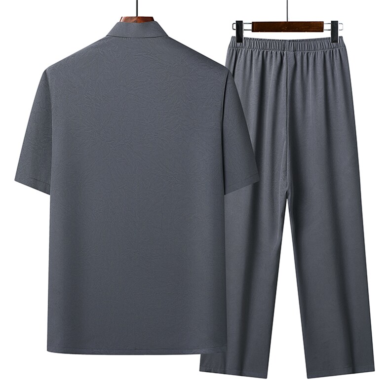 2025夏季薄款高端风绣花冰丝短袖衬衫唐装汉服套装801-P75,男装衬衫,星座1105-3