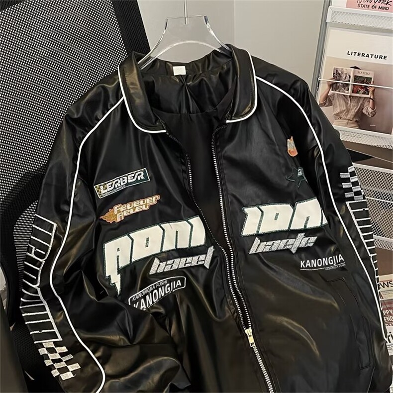 PU皮衣夹克外套男秋冬飞行员机车服潮牌宽松大码上衣PJ26,男装夹克,星座1116A-1（原606A）
