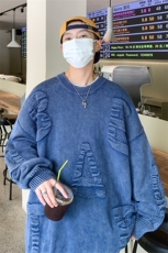 M6128/P85秋冬港风高品质工艺水洗毛衣男大码宽松针织衫外套线衣，男装针织衫/毛衣，电商A141