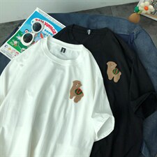 短袖t恤男夏季简约植绒刺绣半袖男女重磅潮牌休闲五分袖体恤-DT55，男装T恤，星座601-2
