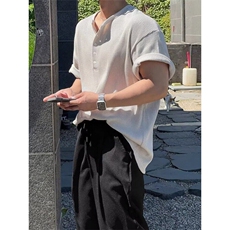 华夫格亨利领短袖男夏季宽松休闲T恤通勤穿搭潮流半袖TA1137，男装T恤，星座1116A（原606A-3）