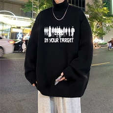 港风夜景创意人物字母印花时尚半高领毛衣A247-M6941特批50控88，男装针织衫/毛衣，电商A247
