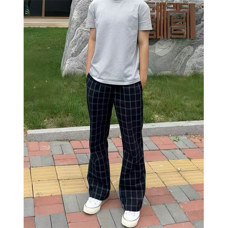 网图！美式复古格子裤基础款弯刀百搭休闲裤-EX50885-特批30，男装休闲裤，电商A061