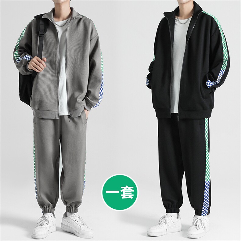 新款男百搭潮流撞色棋盘格日系无影墙套装TZ2601-P120控158,男装休闲套装,星座717