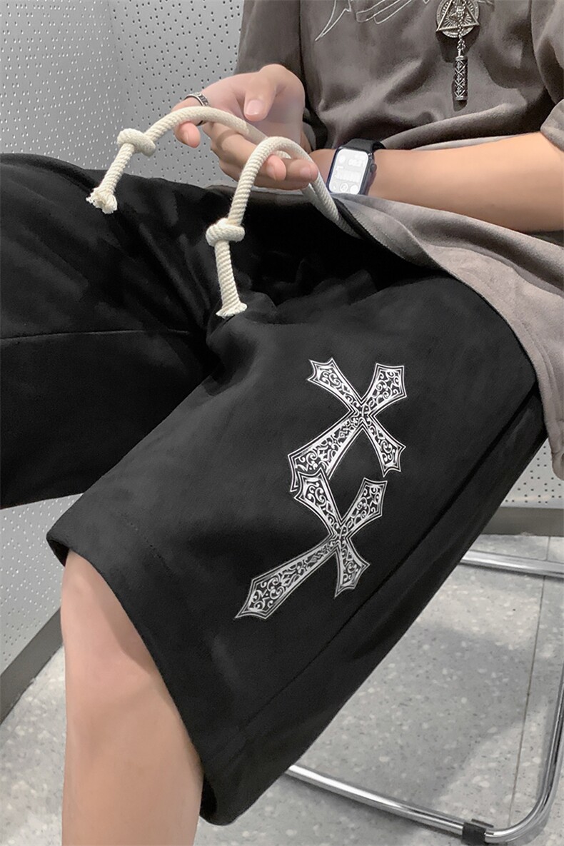 XZ514-2-1519-P43十字架短裤麂皮绒休闲男学生抽绳运动五分裤子,男装休闲裤,星座514-2(原B239)