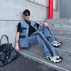 潮牌马甲牛仔套装撞色设计感造型师穿搭拼接牛仔裤男款K8007，男装牛仔裤，星座1116A-1（原606A）