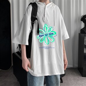 LD54170-P45 连帽短袖t恤男大码胖子带帽五分袖中袖图片