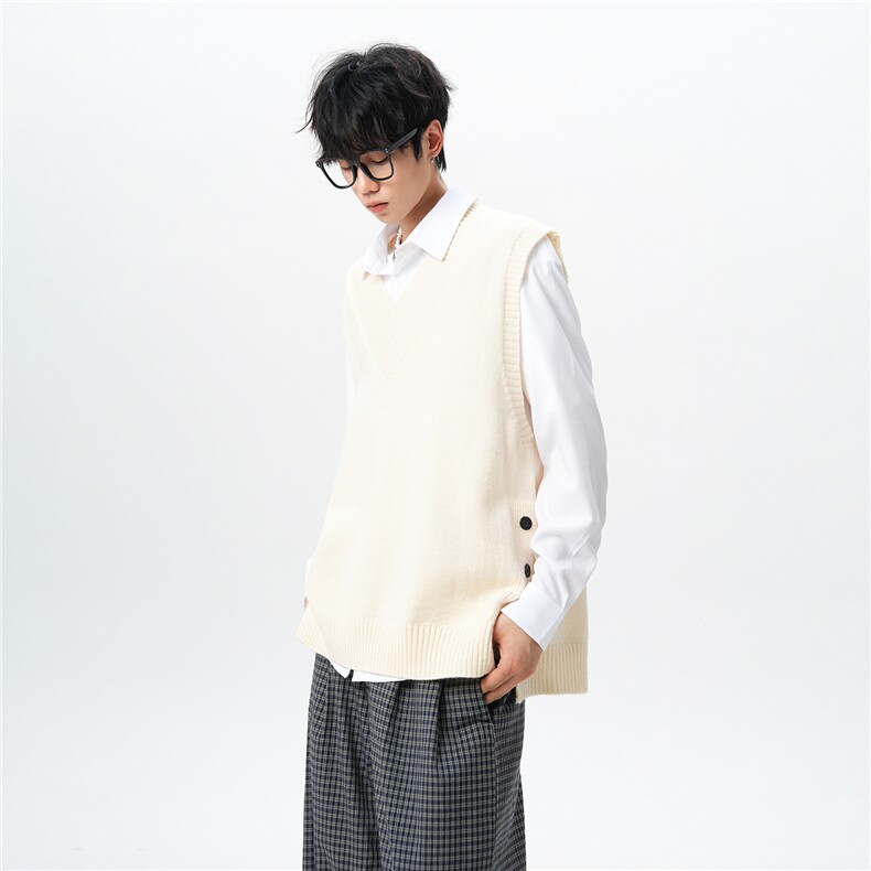 春秋季针织马甲搭配衬衫叠穿设计感V领毛衣日系慵懒背心9099P58，男装背心/马甲，电商B312