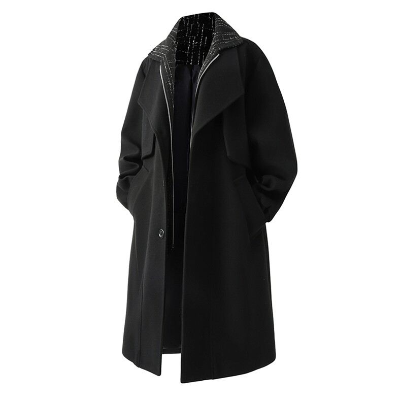 得物双层领毛呢大衣男风衣男中长款假两件F2044批135立体3DA，男装风衣，星座401