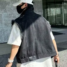 痞帅破洞毛边设计感牛仔马甲外套男坎肩百搭上衣高街情侣背心夹克，男装背心/马甲，星座506A