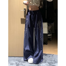 1506-1/KC201/P58复古字母烫钻卫裤男女宽松休闲百搭直筒阔腿长裤，男装休闲裤，星座1506-1