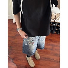 复古链子卡通印花牛仔七分裤女夏季街头宽松蓝色五分裤ND251，男装牛仔裤，星座1116A（原606A-3）