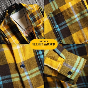 秋季格子衬衫男士长袖休闲潮流外套男衬衣上衣服DF10T图片