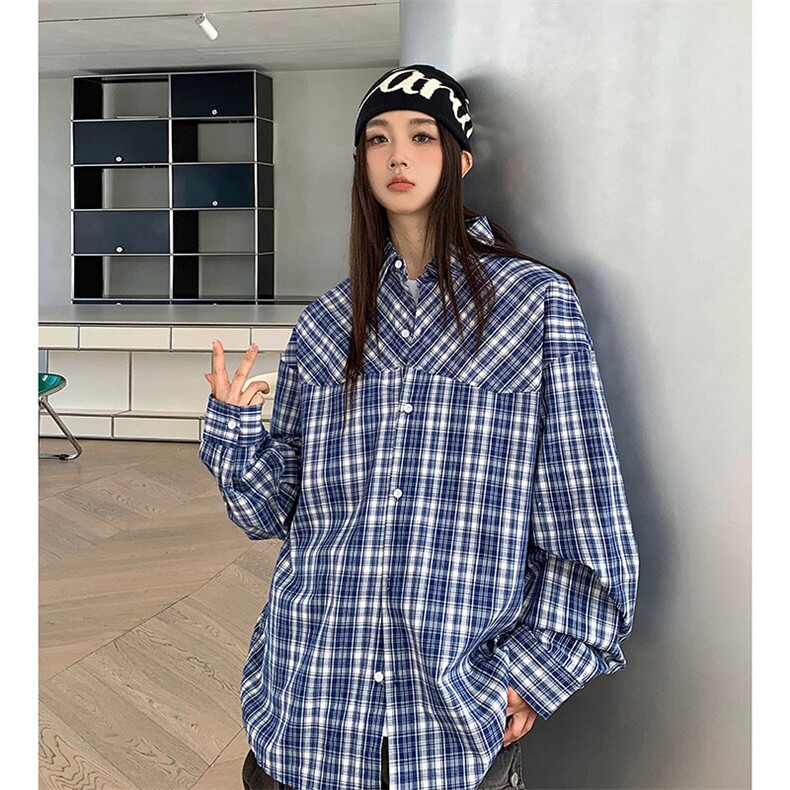 港风纯棉衬衫水洗做旧格子衬衫休闲百搭中性风MD-H502-特批48控79,男装衬衫,星座717