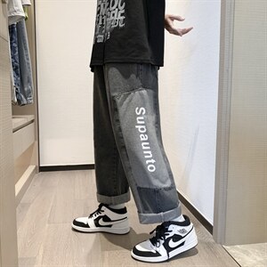 牛仔裤男生秋款ins潮牌直筒韩版潮流百搭工装阔腿裤子 K1386-P40图片