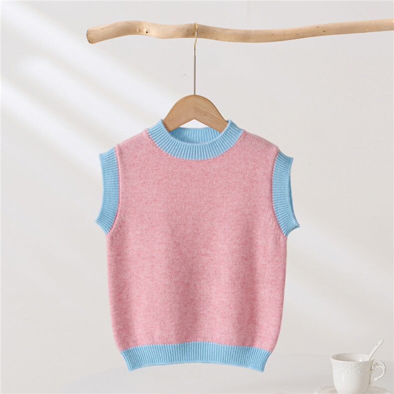 2025年新款百搭儿童无袖套头撞色假两件马甲，童装儿童羊绒衫，轩曦羊绒