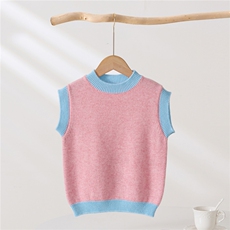 2025年新款百搭儿童无袖套头撞色假两件马甲，童装儿童羊绒衫，轩曦羊绒