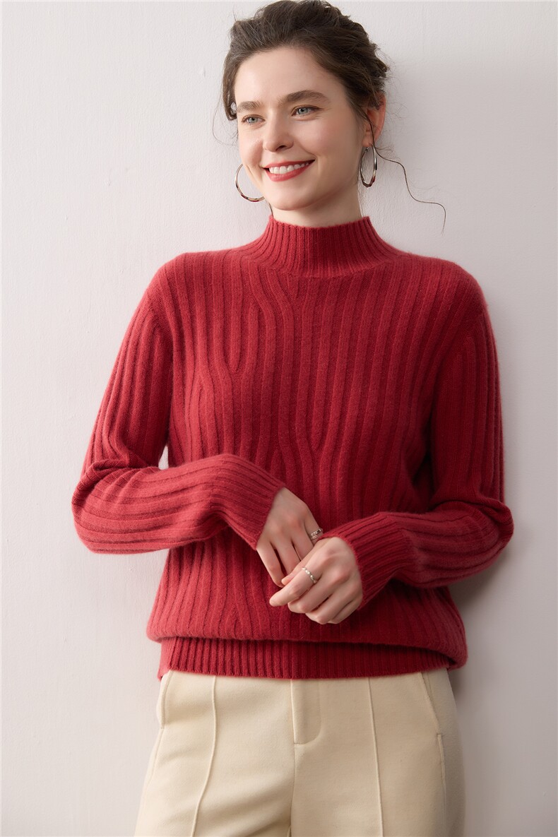新款秋冬100%纯山羊绒衫女半高领针织衫宽松百搭加厚毛衣打底衫,女装羊绒衫,暖绒情旗舰店
