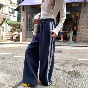 美式辣妹工装裤女2025新款宽松设计感小个子拼接条纹休闲运动裤子,男装休闲裤,星座506A
