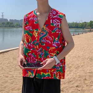 夏秋东北大花布马甲修身背心马甲坎肩盘扣演出服男女大码外衣MJ02图片