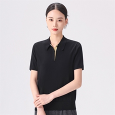 2025年秋季时尚百搭通勤简约休闲polo领短袖，女装T恤，清联羊绒